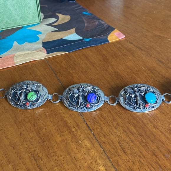 Silver link belt with semi precious stones - Picture 4 of 7